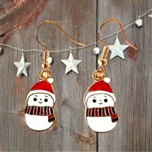 ⭐️ 5 for $25 Holiday Festive Christmas Snowman Hoop Earrings Gold Tone